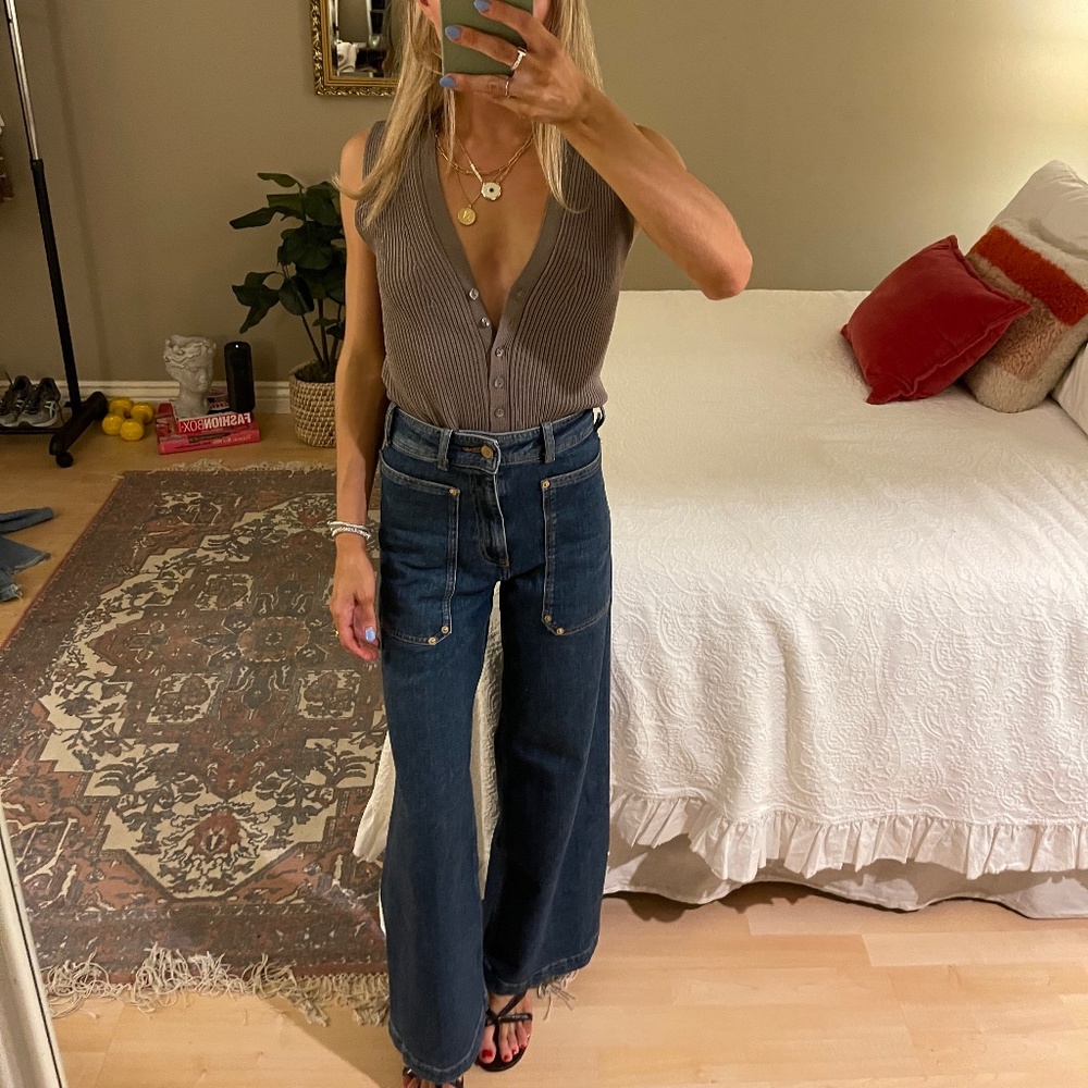 Zara Sleeveless Button Up Vest Fitted Top Taupe XS